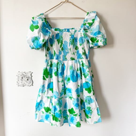 NWT Sugarlips Merrill Blue Floral Tiered Ruffle Smocked Mini Dress Pockets XL - Picture 3 of 9